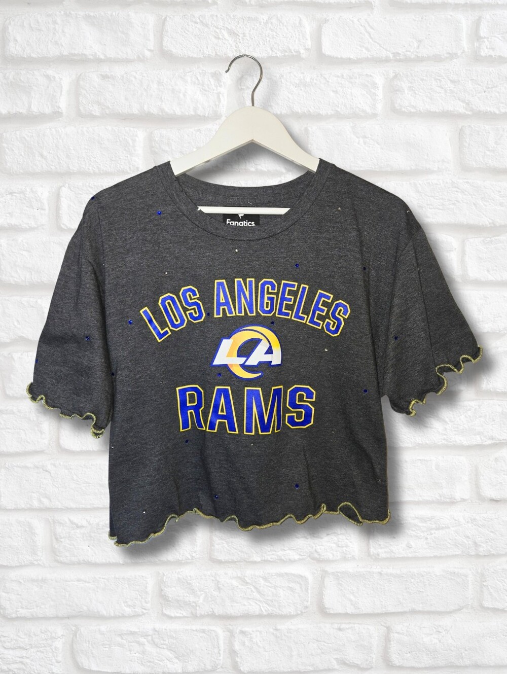 Los Angeles Rams Ruffle Crop Top W/Rhinestones